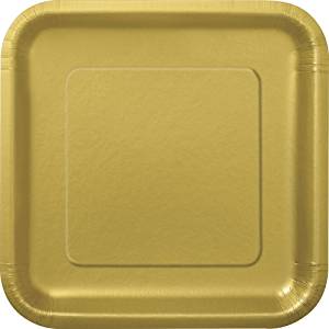 14  KartonQuadratische Teller 23 cm Gold