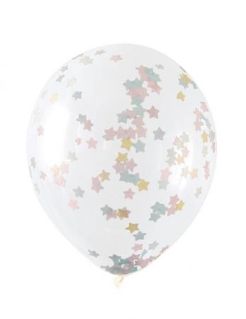 5 Ballone  Confetti 40  cm rosa, blau, golden Sternen Confetti
