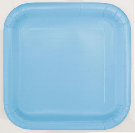 Hellblaue quadratische Pappteller 23 cm