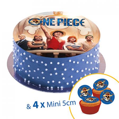 Sugar discs, 20 cm, ONE PIECE FILM+ 4 mini disc 5cm for cupcake or deco