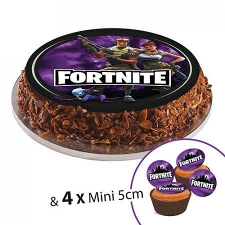 Sugar discs, 20 cm, Fortnite+ 4 mini disc 5cm for cupcake or deco