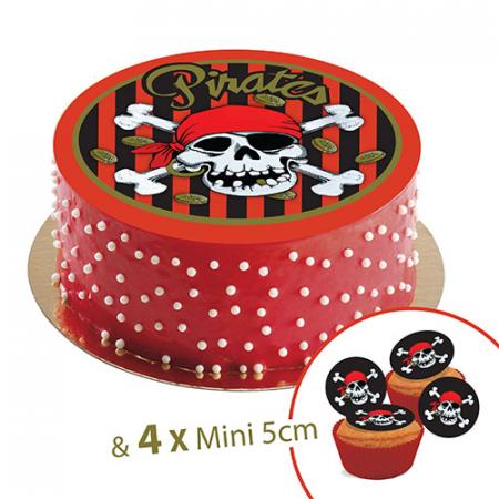Sugar discs, 20 cm, Pirates+ 4 mini disc 5cm for cupcake or deco