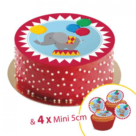 Sugar discs, 20 cm, CIRCUS + 4 mini disc 5cm for cupcake or deco