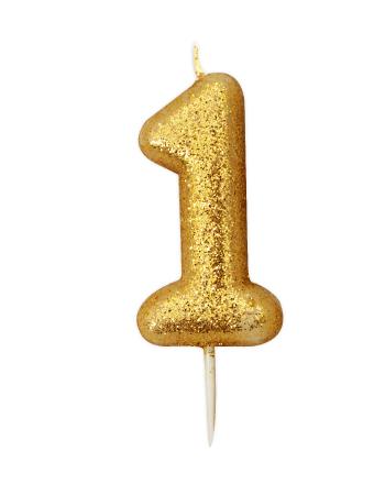 Gold 7cm  candle No 1, Glitter Gold
