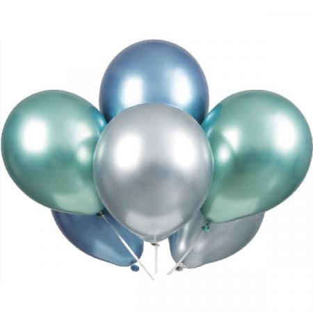 6 Ballons Platinium, 28 cm Blau, green, Silver