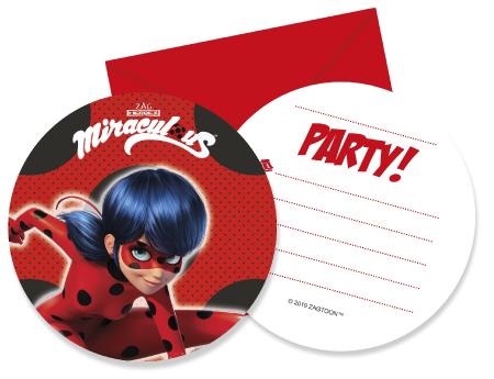 6 invitation cards with envelope, Miraculous