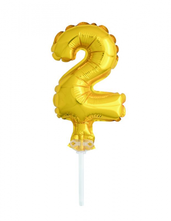 inflating mini foil Balloon Cake Toppers 2 Gold,  13 cm