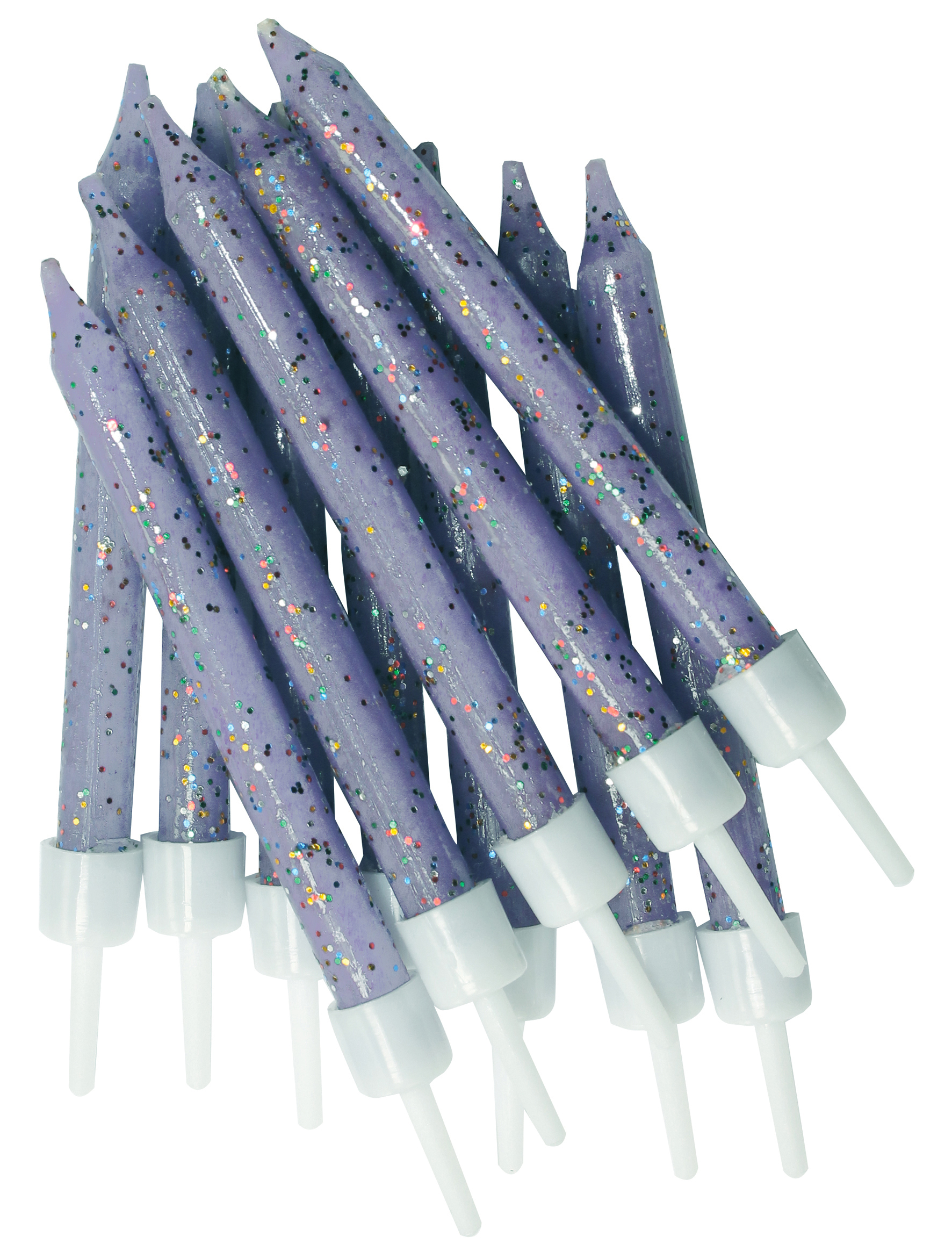 12 glitter candle lila - 7,5 cm with holders