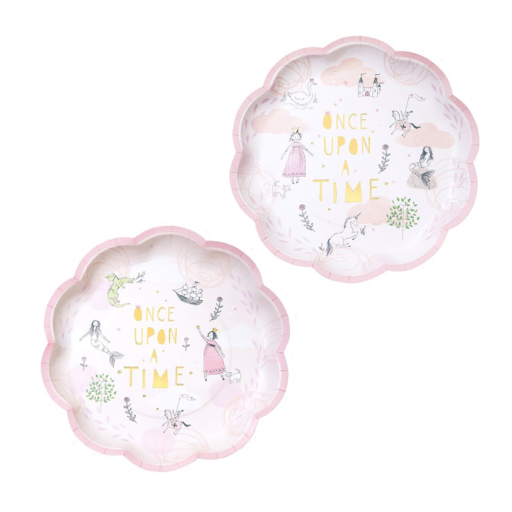 12 paper plates "once upon a time", pink , 23 cm