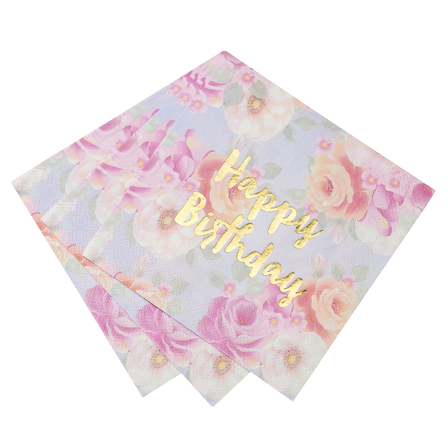 Tea Party-TRULY SCRUMPTIOUS RANGE IN SHOP Floral 'Happy Birthday' Paper Napkins 
