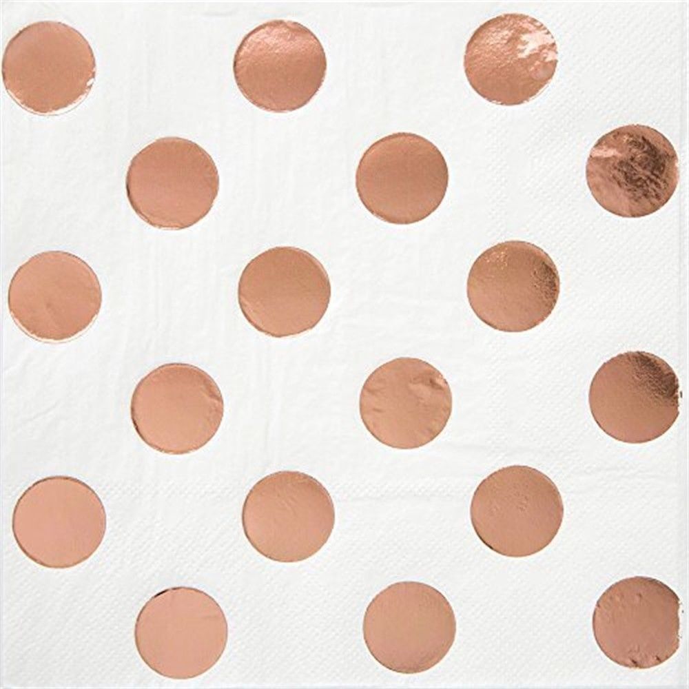 16 Napkins paper, Rose Gold Foil Dots Cocktail 24 x 24 cm