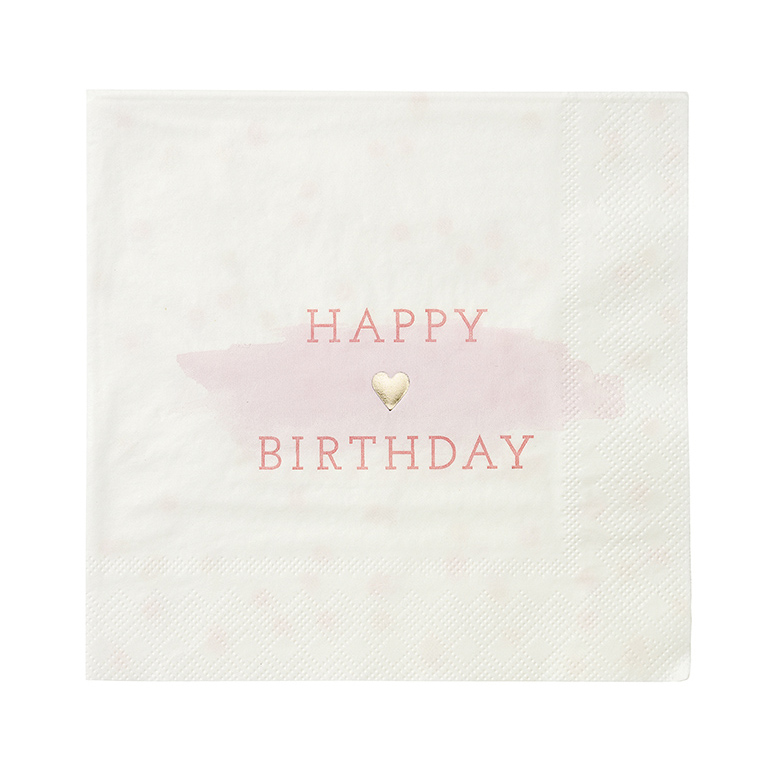 16 serviettes roses Happy Birthday