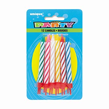 12 Assorted Birthday Candles in Holders, 8 cm