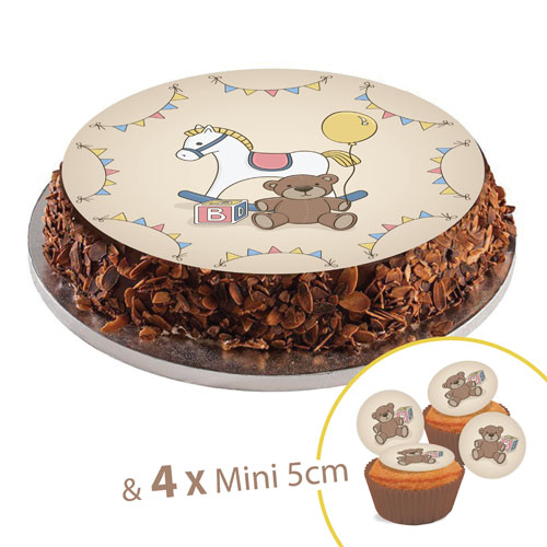 Sugar discs, 20 cm, ROCK A BYE+ 4 mini disc 5cm for cupcake or deco
