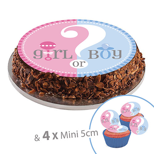 Sugar discs, 20 cm, Reveal + 4 mini disc 5cm for cupcake or deco