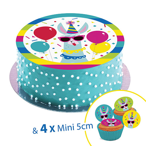 Sugar discs, 20 cm, Lama 1+ 4 mini disc 5cm for cupcake or deco