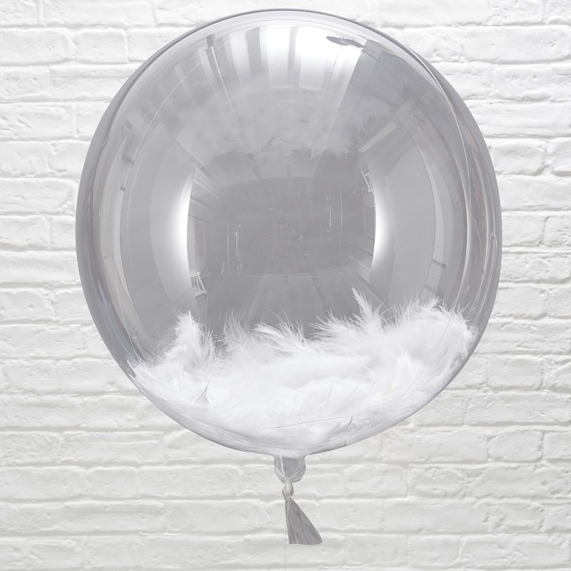 3 x WHITE FEATHER FILLED ORB BALLOONS - 90 cm "ORB"