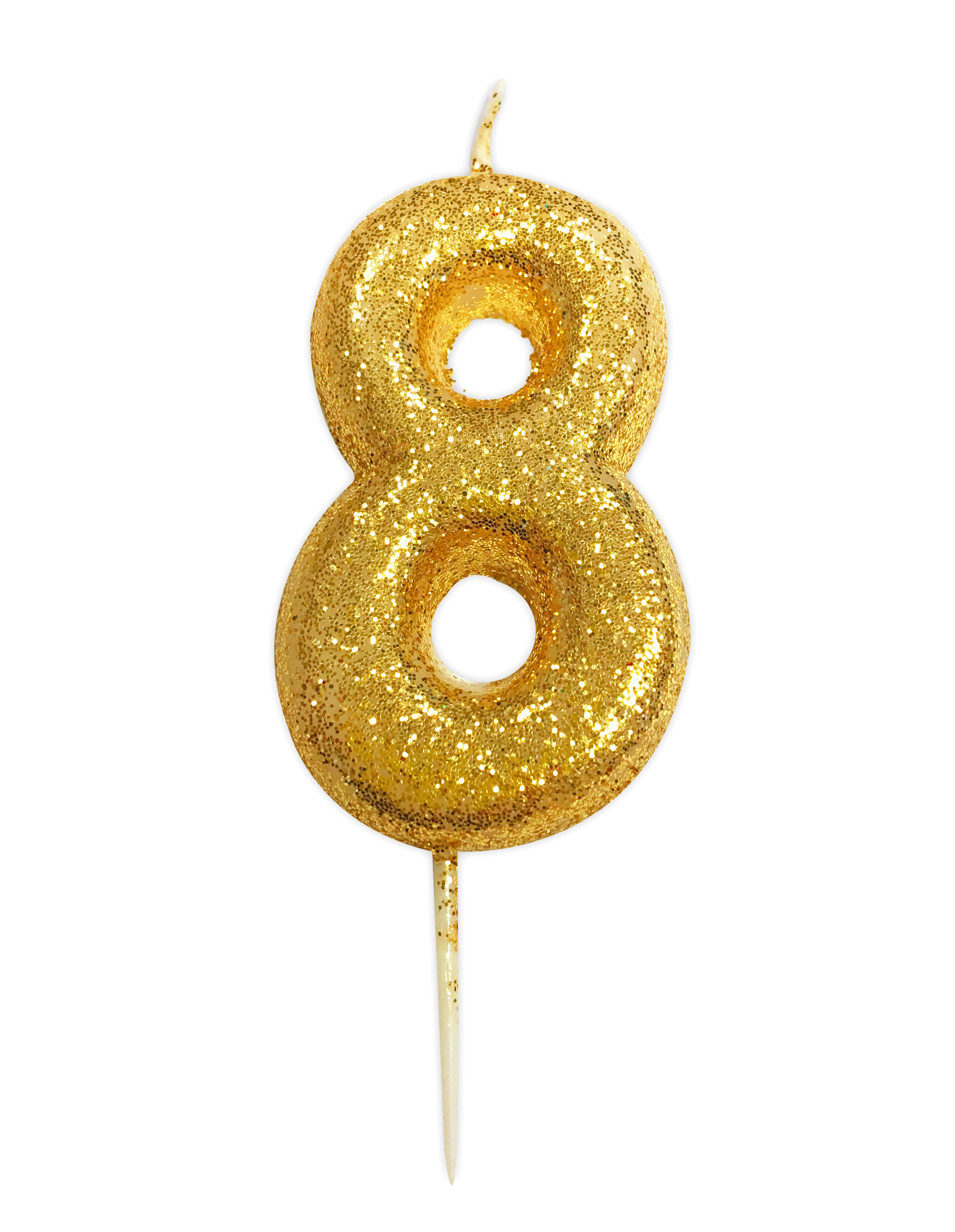Gold 7cm  candle No 8, Glitter