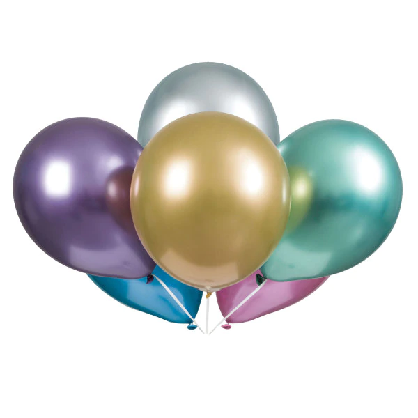 6 Ballons Platinium, 28 cm Gold, Silber, Pink, Lila, Blau, Grün
