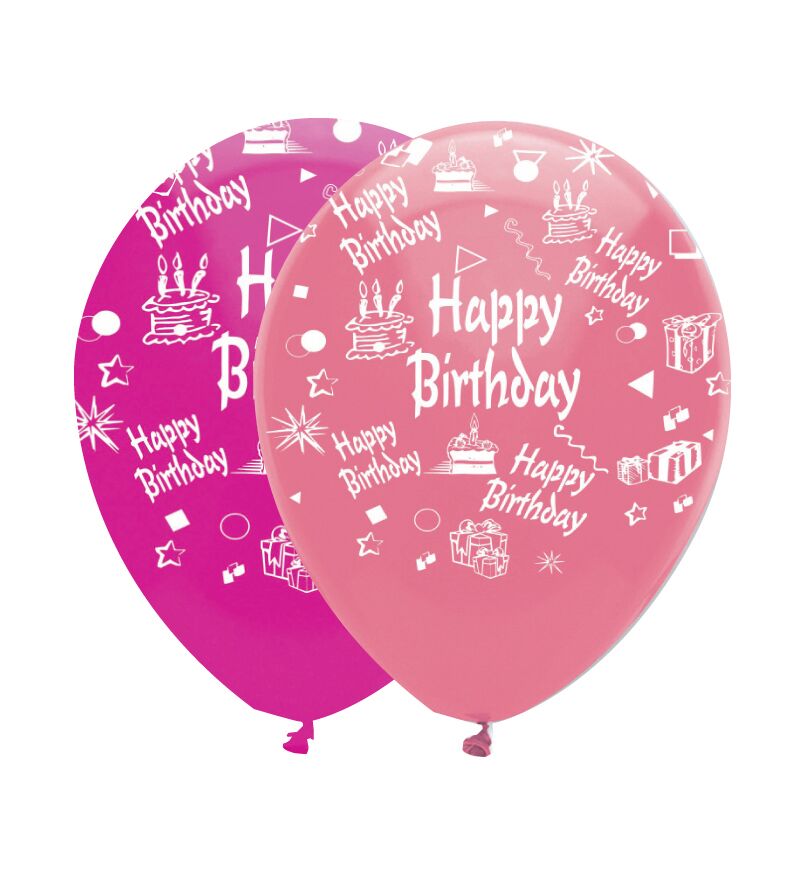 6 Latex Ballon 30 cm - rHappy Birthday Pink Mix