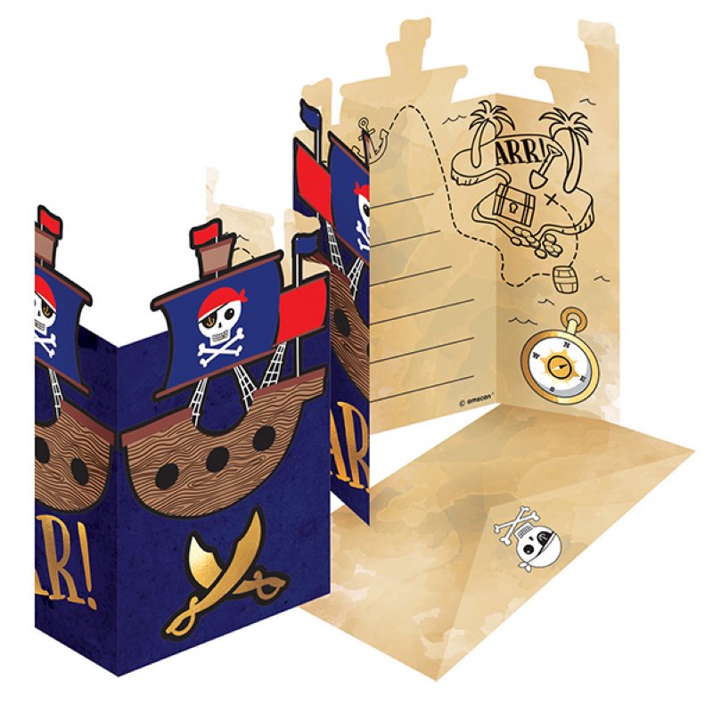 8 invitation cards with envelope, Pirates Map