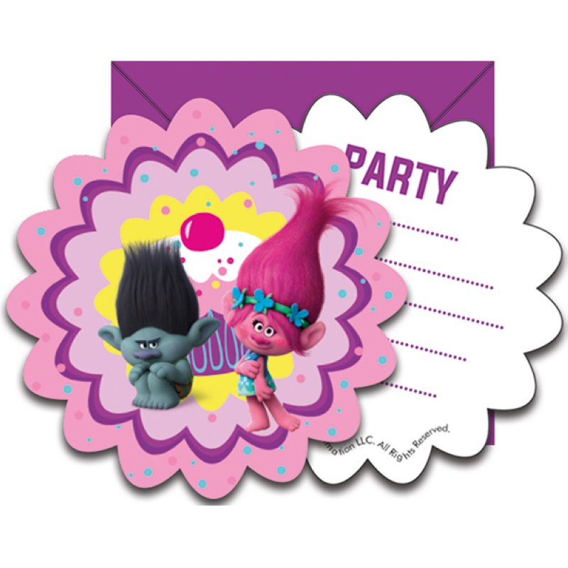 6 invitation cards with envelope, Trolls