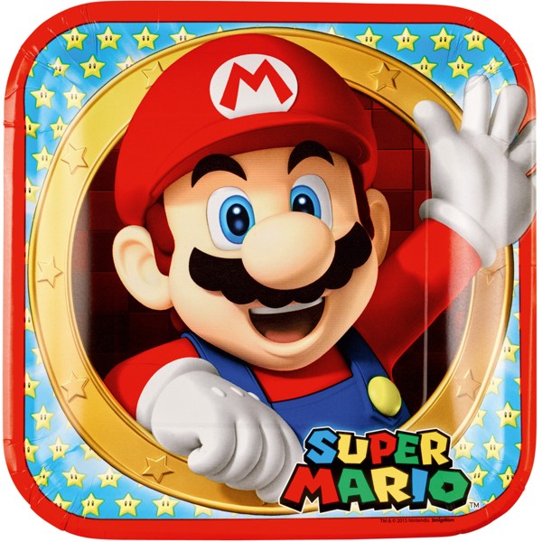 8 Teller viereckig  23 cm Super Mario
