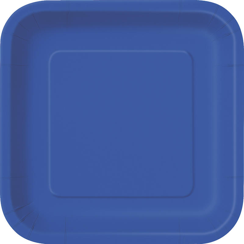 14 Assiettes carrées 23 cm bleu royal, en carton