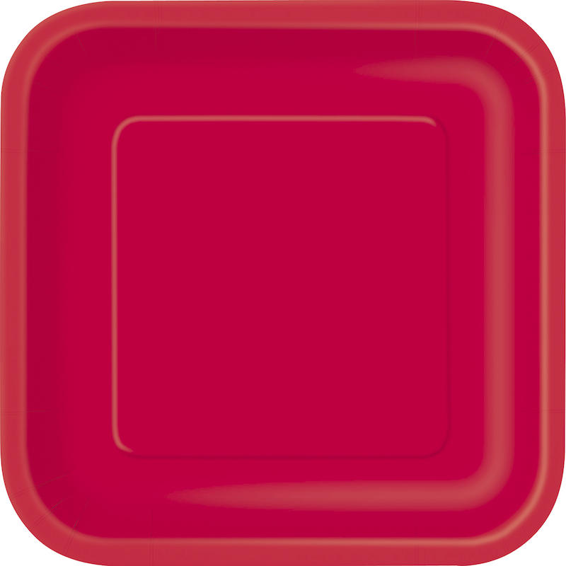 14 Assiettes carrées 23 cm rouge ruby en carton