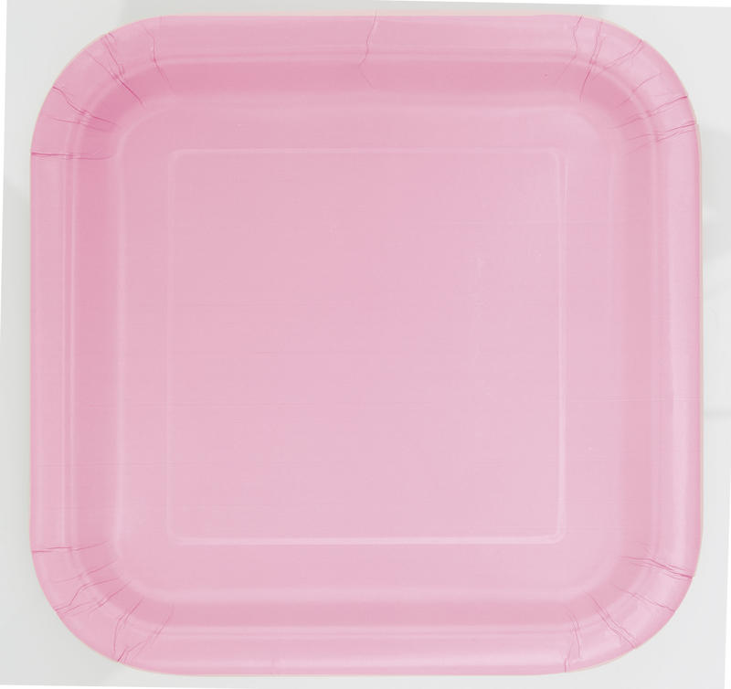14 Assiettes carrées 23 cm rose claire, en carton