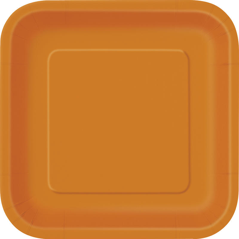 14 Assiettes carrées 23 cm orange, en carton