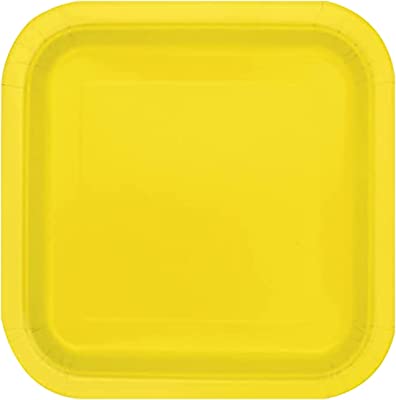 16 Assiettes carrées 18 cm jaune en carton