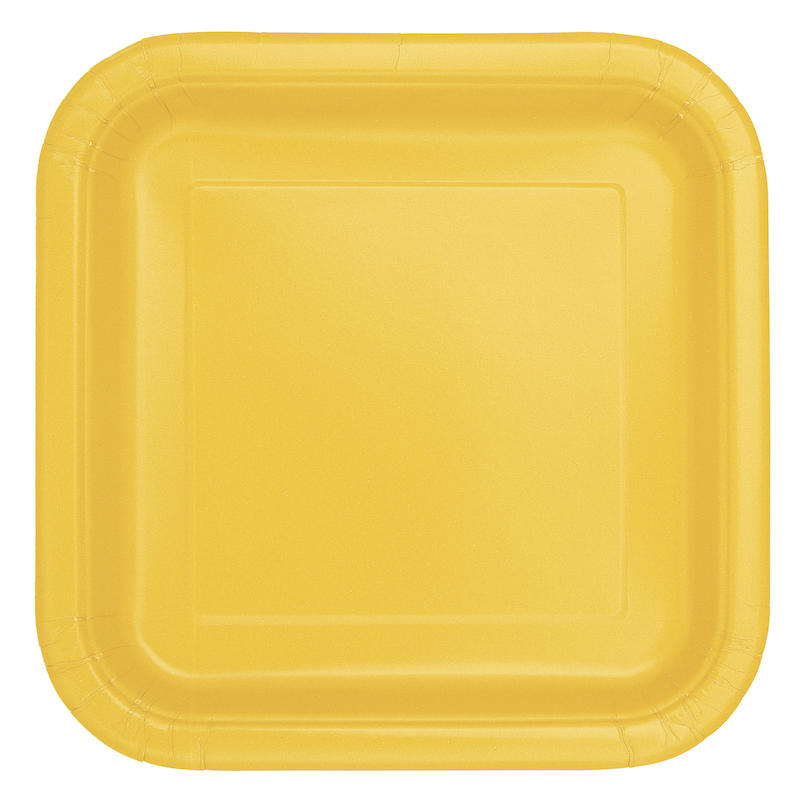 16 Assiettes carrées 18 cm jaune en carton