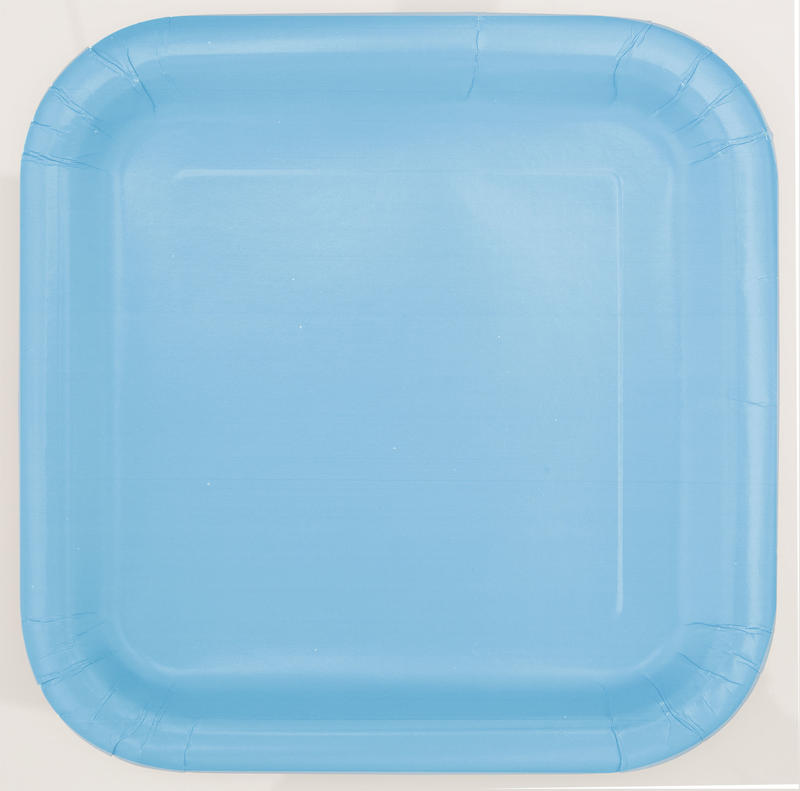 16 Assiettes carrées 18 cm bleu ciel, en carton
