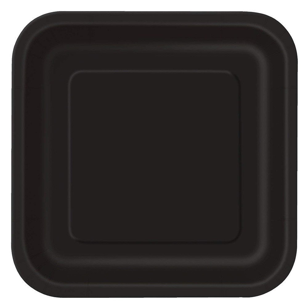 14 Assiettes carrées 23 cm Noir, en carton