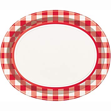 8 Assiettes 30 x 25 cm  Oval rouge et blanche