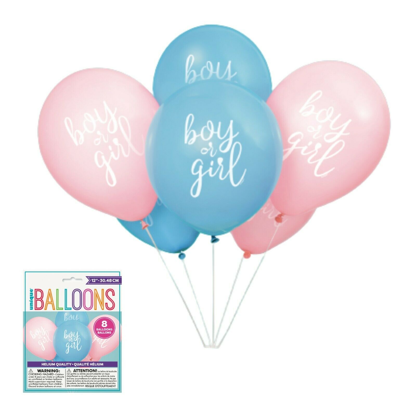 8 balloons Reveal, boy or girl  30 cm   2 colors