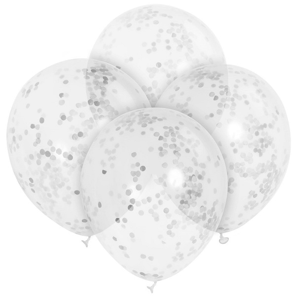 6 Ballone  Confetti 30 cm Silber Confetti