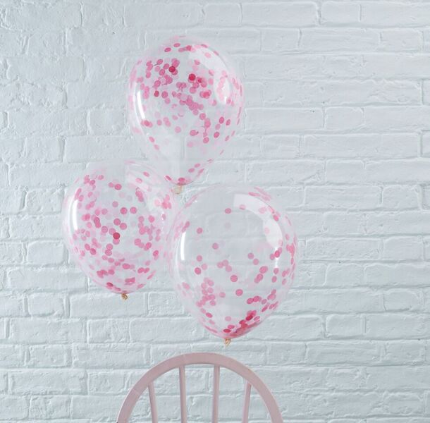 5 ballons Confetti  30 cm  Confetti rose