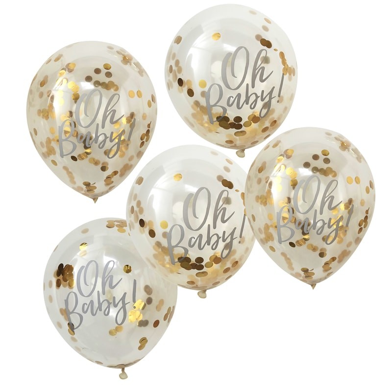 5 Ballone  Confetti 30 cm Golden Confetti, Oh Baby