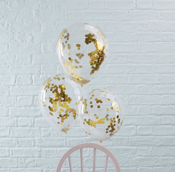 5 balloons Confetti  30 cm Gold Confetti