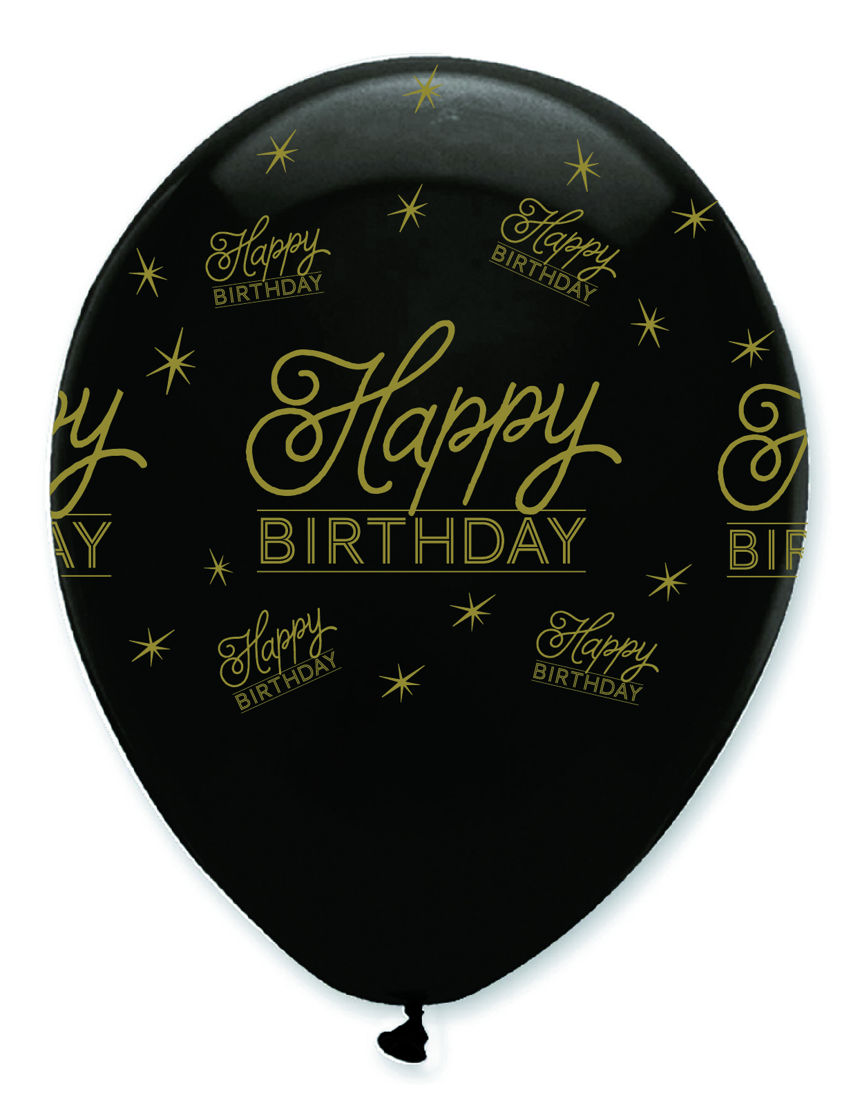 6 Ballone 30 cm Happy Birthday schwartz und golden