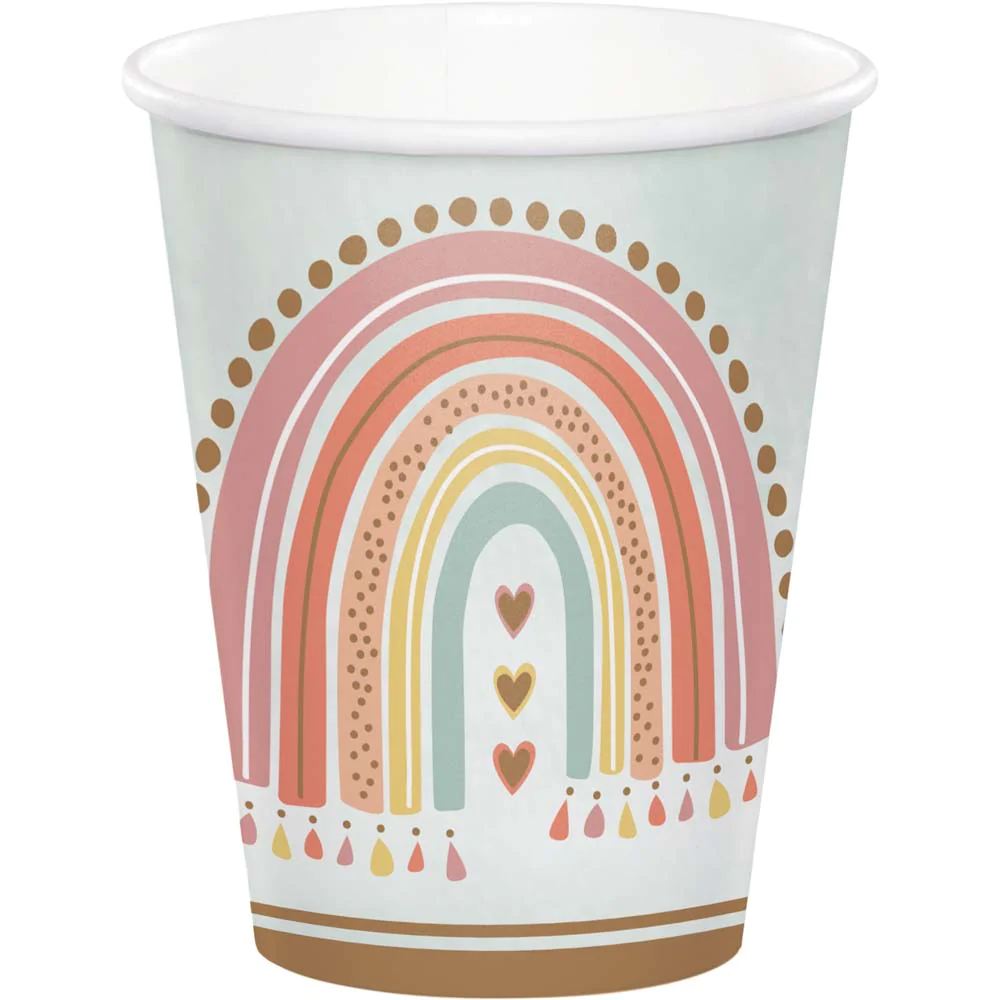 8 Cups Boho Rainbow Party Paper, 250 ml