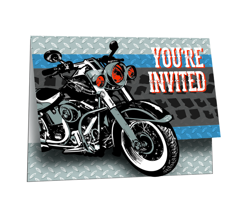 8 invitation cards with envelope,cycle shop 10 x 12 cm