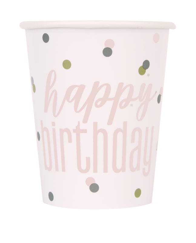 8 paper cup, Rose Gold  happy birthday, 250 ml