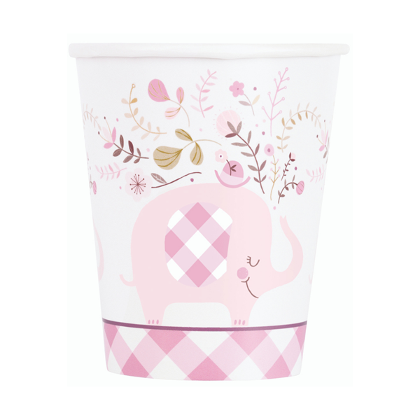 paper cup -  pink floral elephant - 250 ml - 8 x