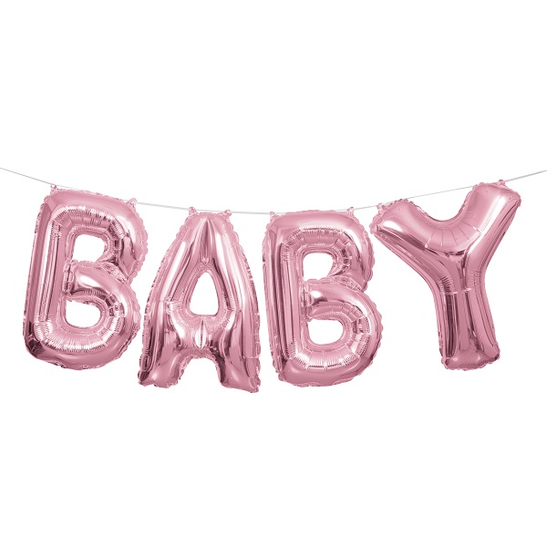 Foil Ballon Bunting - BABY -   35 cm x 2.74 M - pink