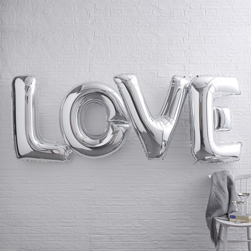 Giant Silver Love Balloon Bunting - 4 x 1M