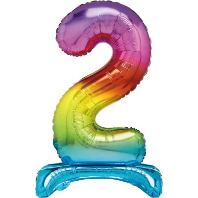Foil Balloon, 76 cm, number 2 / RAINBOW, standing