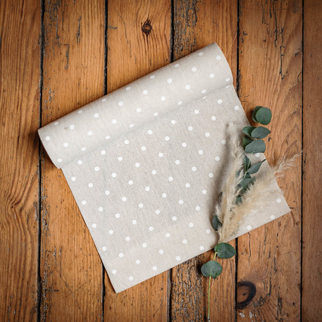 table runner, linen with white dots, 28cm x 5m